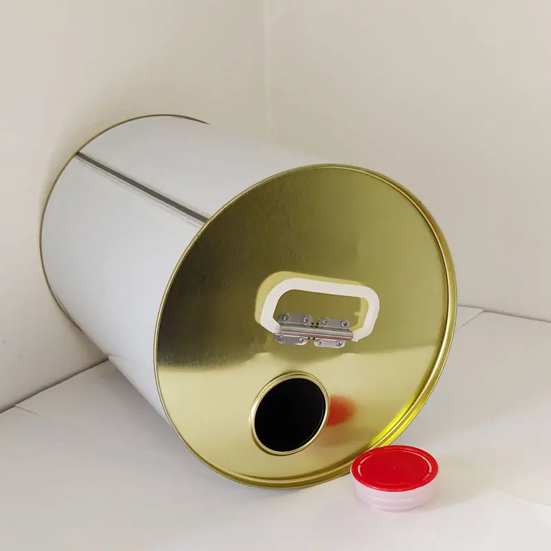 5L paint can with plastic lid and plastic handle golden top