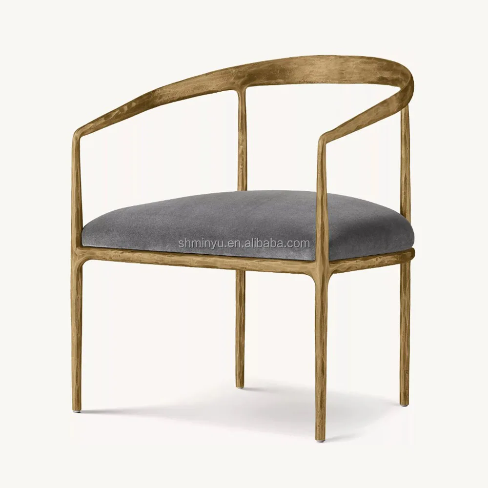 Thaddeus Living Room Arm Chair Top Grain Genuine Leather Iron Forged Metal Frame Accent Chair For Dining Room