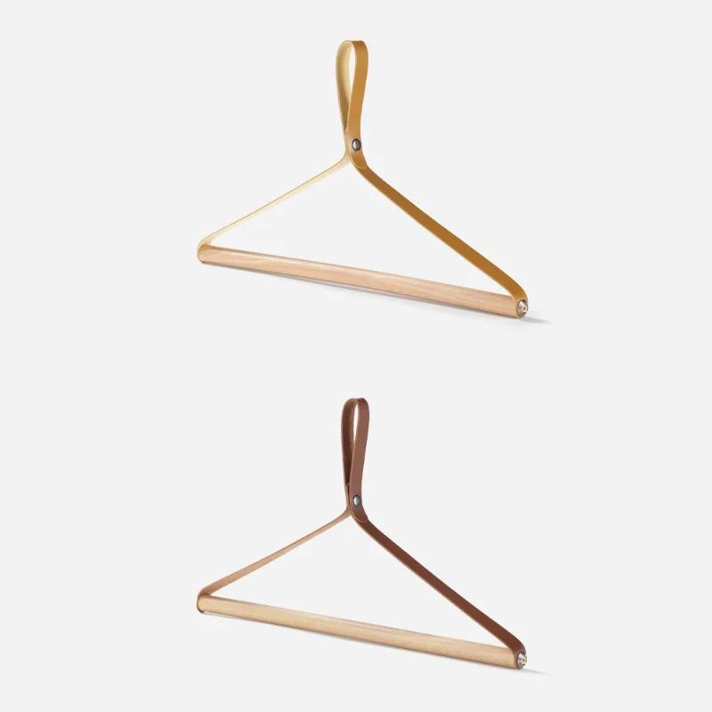 Hot sale Wooden Folding Coat Hanger Beech Wood Drying Rack Clothes Hanging PU Leather Hanger for Camping