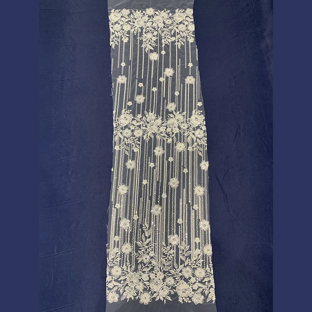 Wholesale good price white bridal pearl embroidered beaded crystal sequin fabric manufacturers for ladies african lace fabric
