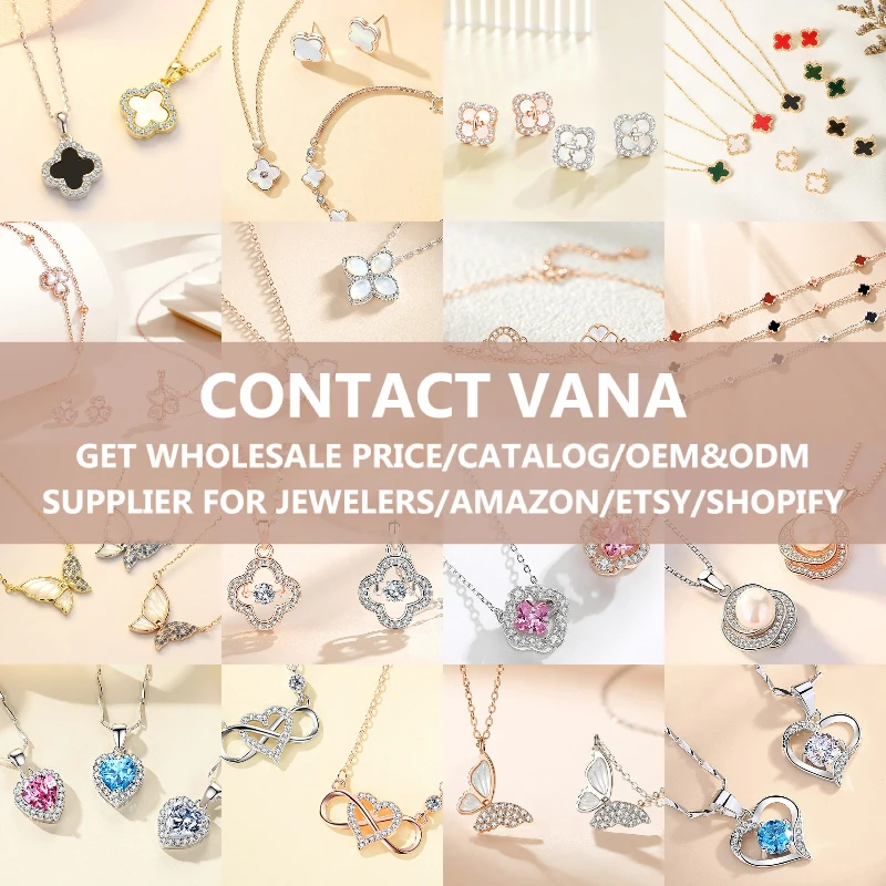 VANA Designer Four Leaf Clover Pearl Moissanite Green Malachite White Zircon Jewellery Pure Silver Necklace Earrings Jewelry Set