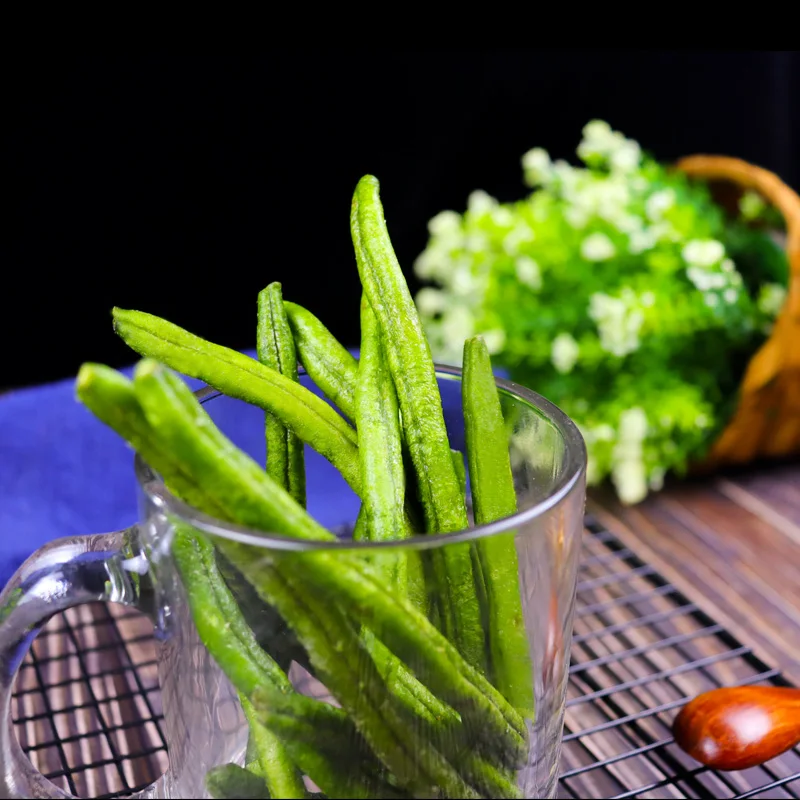 Вкусные и хрустящие вакуумные жареные зеленые фасоли, овощи, закуска