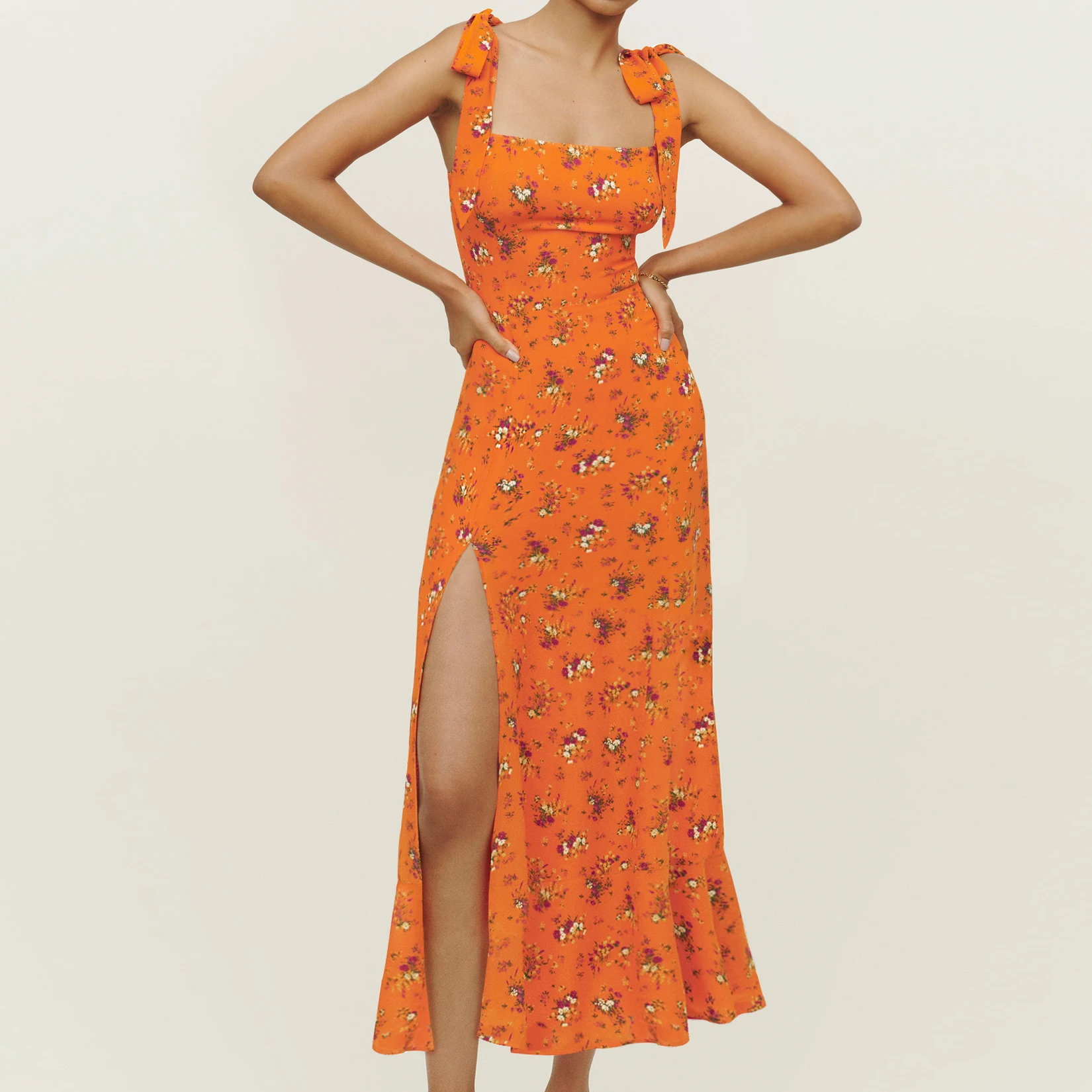 Sashes Bow Sexy Side Slit New Styles Long Dresses Women Lady Elegant Summer Dress 2023