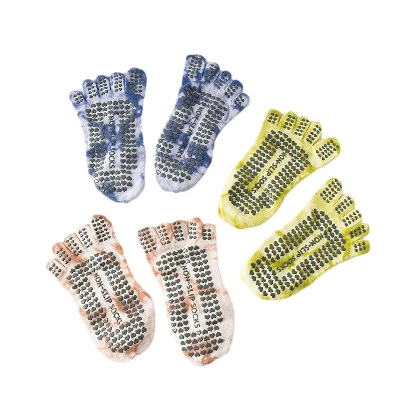 Wholesale tie dye Yoga Socks for Women five finger Non-Slip Grip Socks women short cotton sports socks