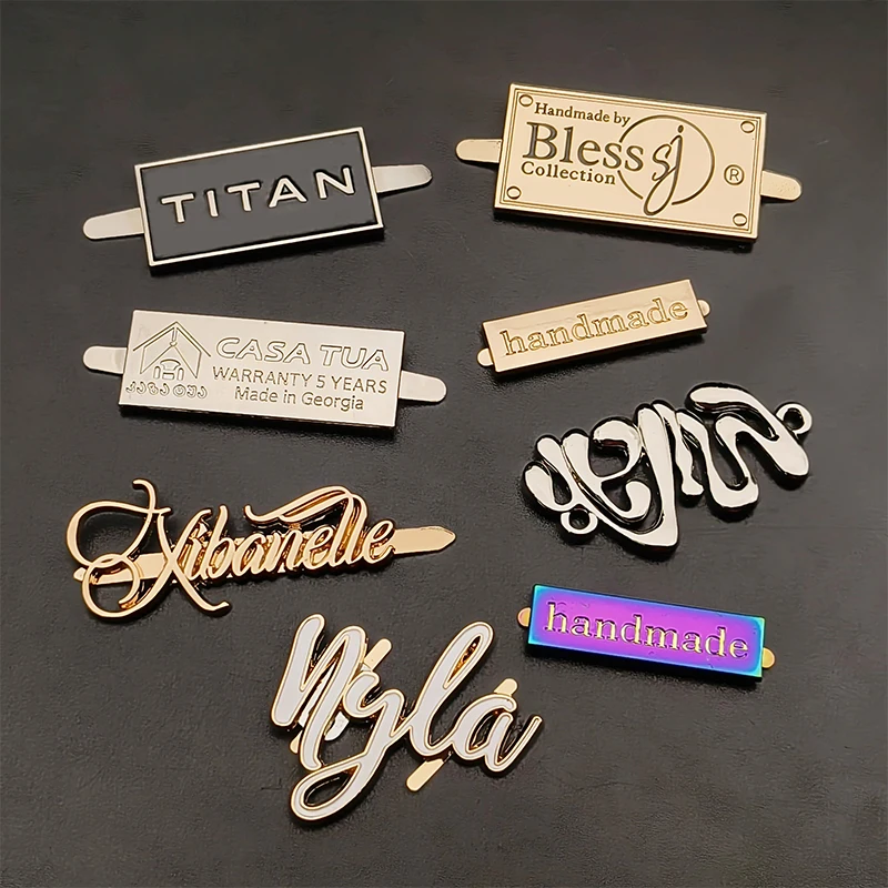 Hot product In stock Personalized Alloy Sew on Engraving Clothing Metal Brand Logo Labels