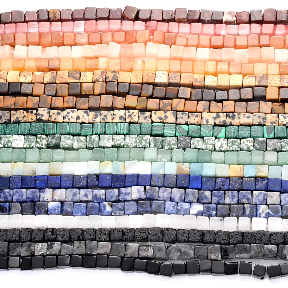 6mm DIY Beaded Natural Stone Bead Square Aventurine Tiger Eye Lava Jade Crystal Beads For Jewelry Handmade Bracelet Accessories