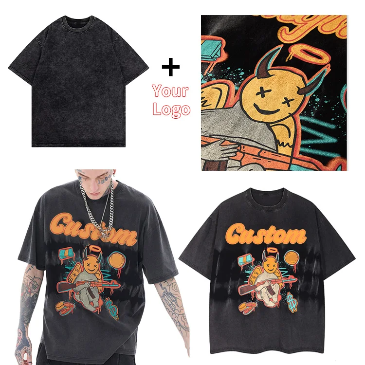 High Quality Drop Shoulder Dtg Streetwear Heavyweight Heavy T-Shirt 100% Cotton Vintage Graphic Oversized Tshirt Custom T Shirt