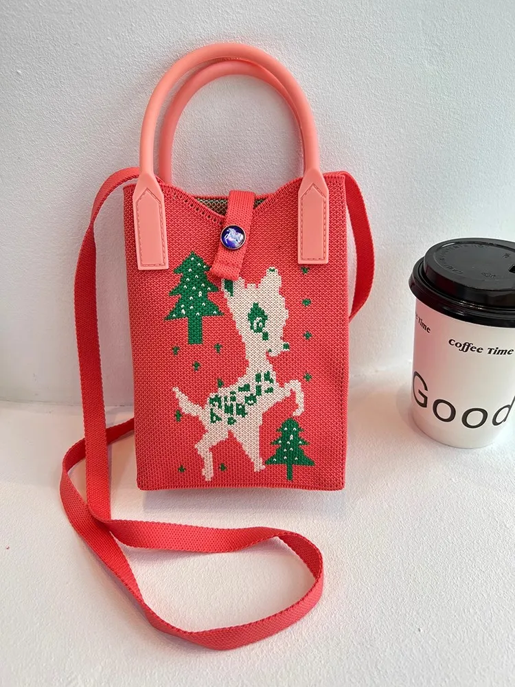 ChanBol New Design Travel Tote Bag Cartoon Cat Outgoing Knitted Crossbody Wallet Tote Bag With Pocket