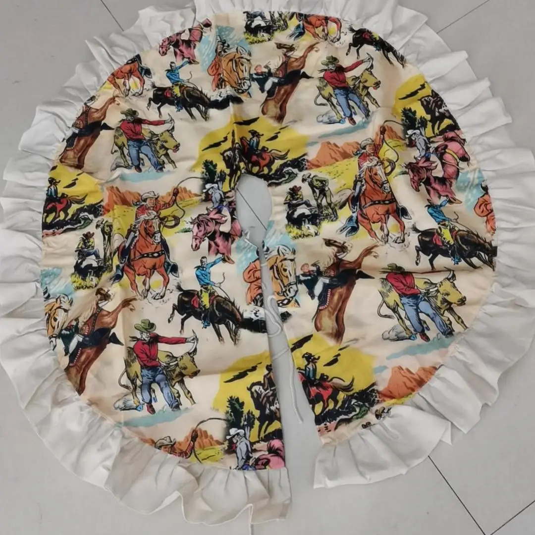 Customization Western style Christmas Tree Skirt 48 Inch Burlap Tree Skirt for Christmas Tree Decorations