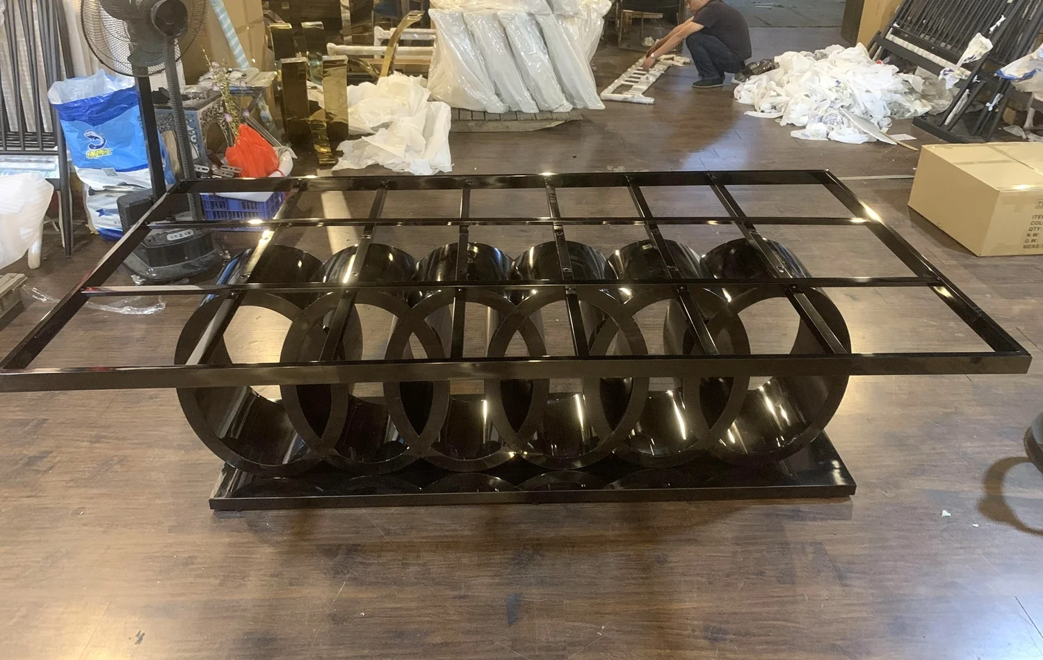 A8082  Modern  black chromed  8 seater audi 6 cirles dining table chairs set dining room furniture