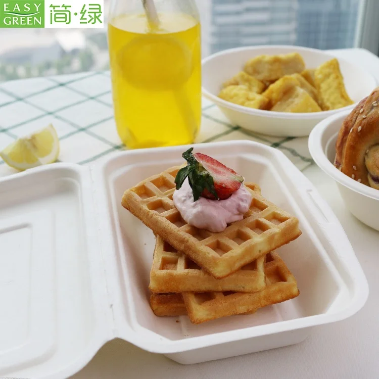 Easy Green 450ML Sugarcane bagasse Clamshell packaging Biodegradable food container