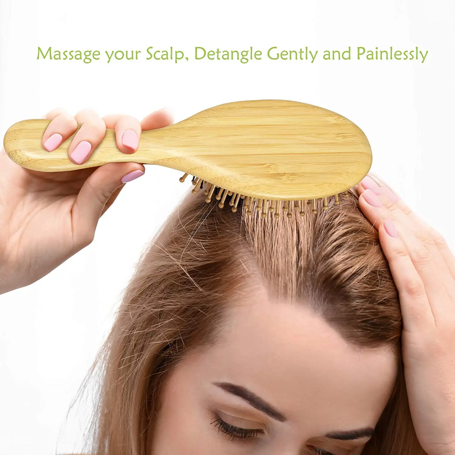 Bamboo Paddle Hair Brush - Bamboo Bristles Detangling Hairbrush for Massaging Scalp