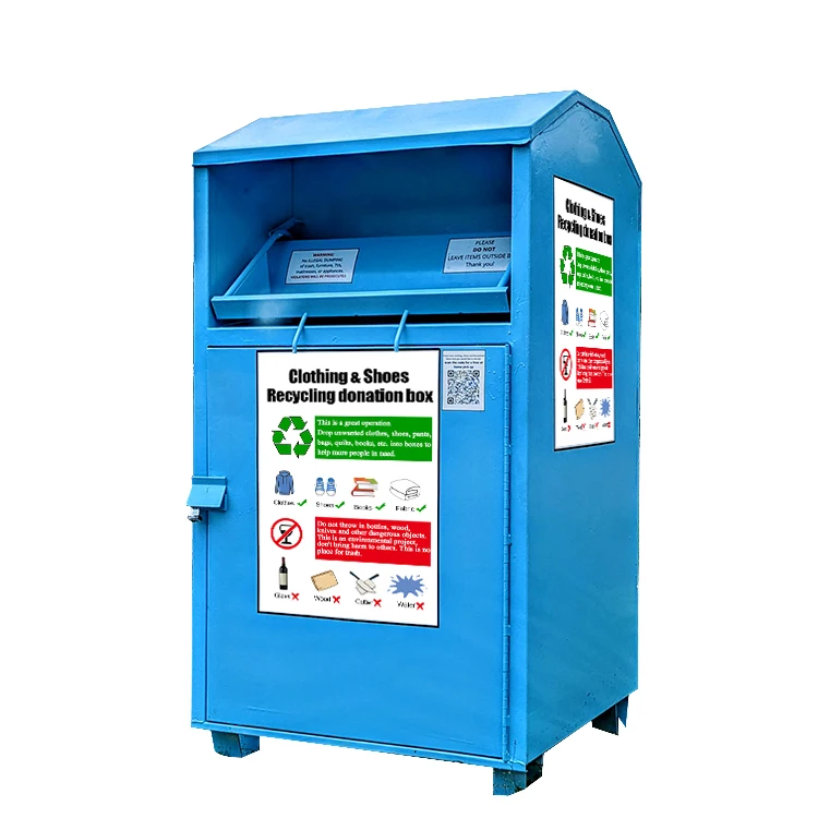 Blue Large volume clothing donation drop recycling box old clothing metal recycling box