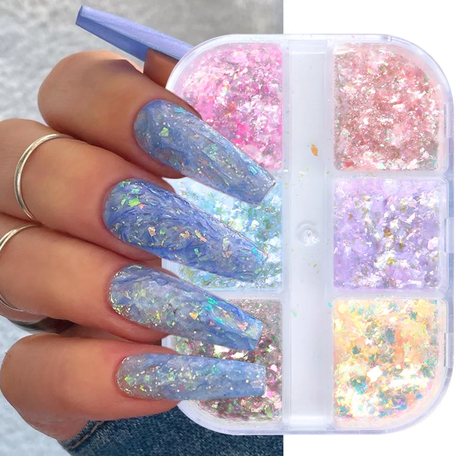 Misscheering Nail Art  Aurora Powder Ice Crystal Edelweiss Ultra-thin Transparent Color-changing Acrylic Nail Powder