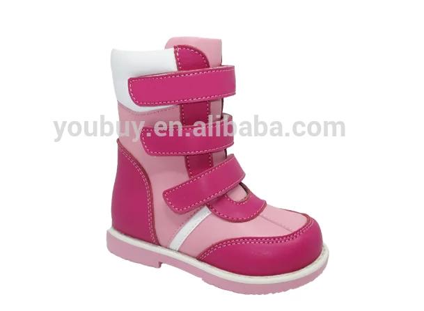 Kids Baby Girls Winter Pink Leather Fashion Sport Warm Casual Cute Stylish Flat Orthopedic Boots Shoes With Hard Sole and Fur