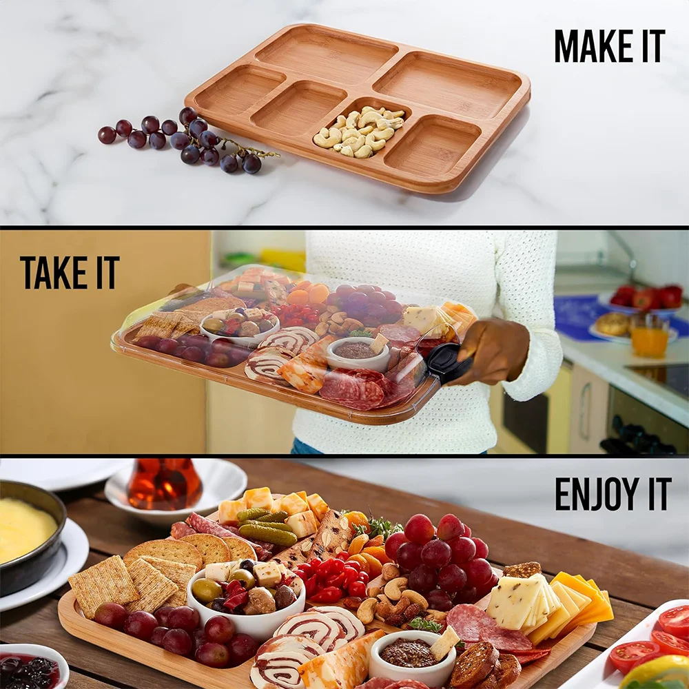 Bamboo Chopping Board with Transparent Locking Lid Bamboo Charcuterie Board Set