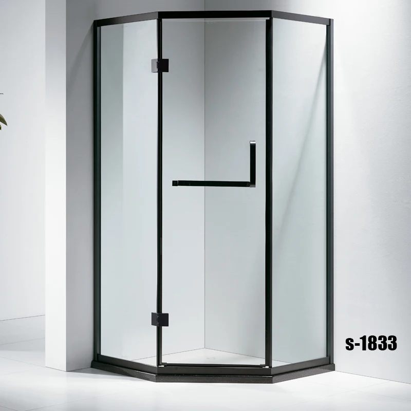Hot selling shower room door tempered glass walk in shower screen cubicle with stainless steel black frame