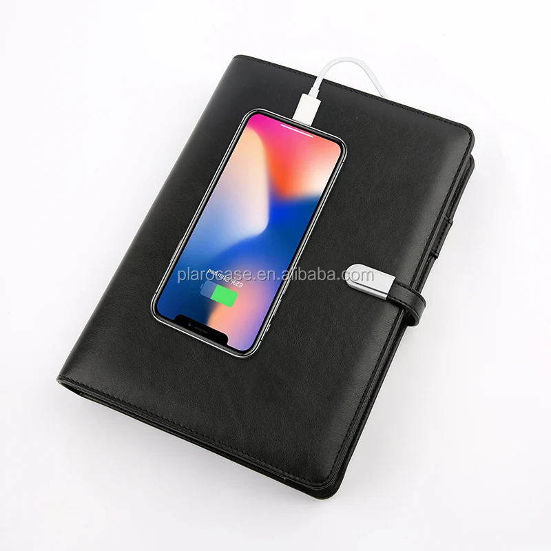 Power Bank Diary A6 A5 Custom Leather Note Book with Pen Holder USB Lock
