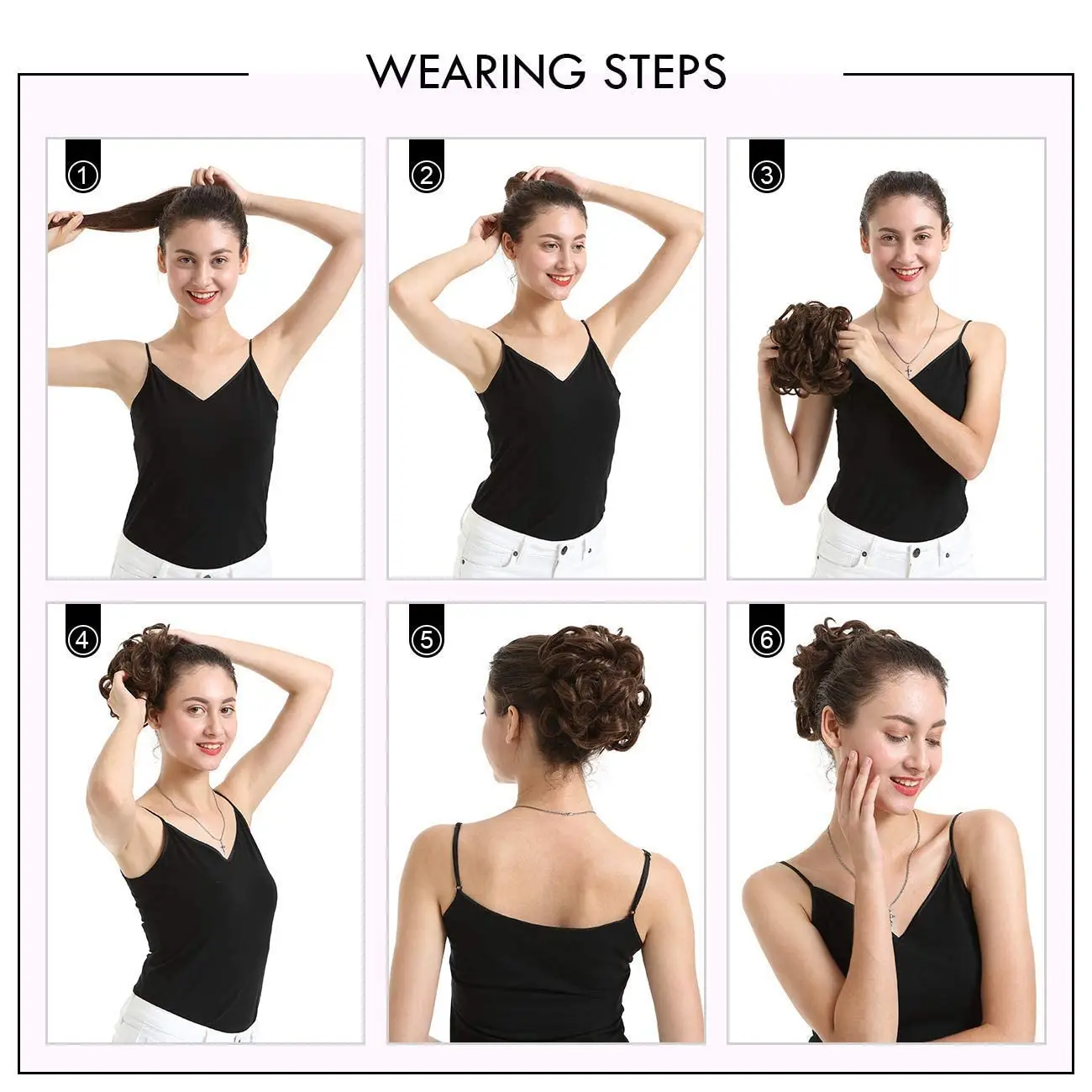 Synthetic Short Curly Chignon Elastic Rubber Band with Two Steel Fork Comb Clips Clip-in Hair Extensions Women Bridal Daily Wear