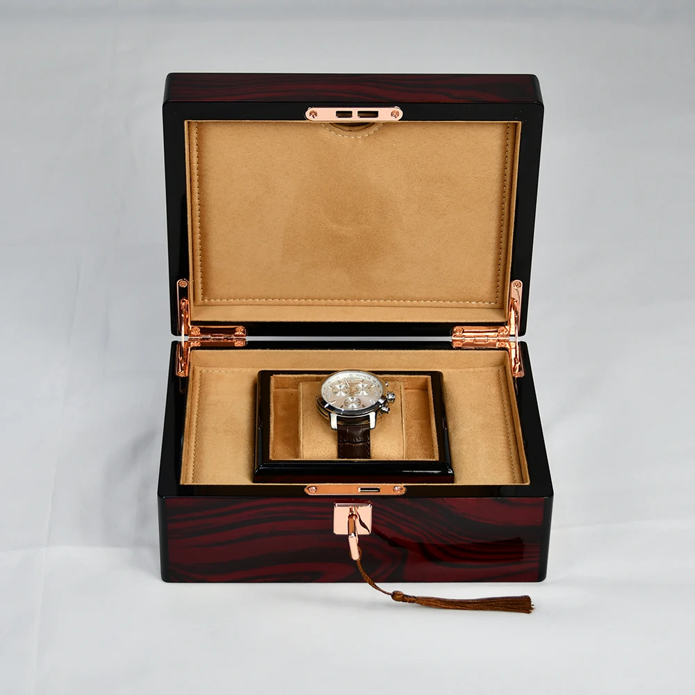 Best Selling Fine Star Single Watch Packaging Gift brown Custom Logo Luxury Wooden Watch Box With SABER Certificate