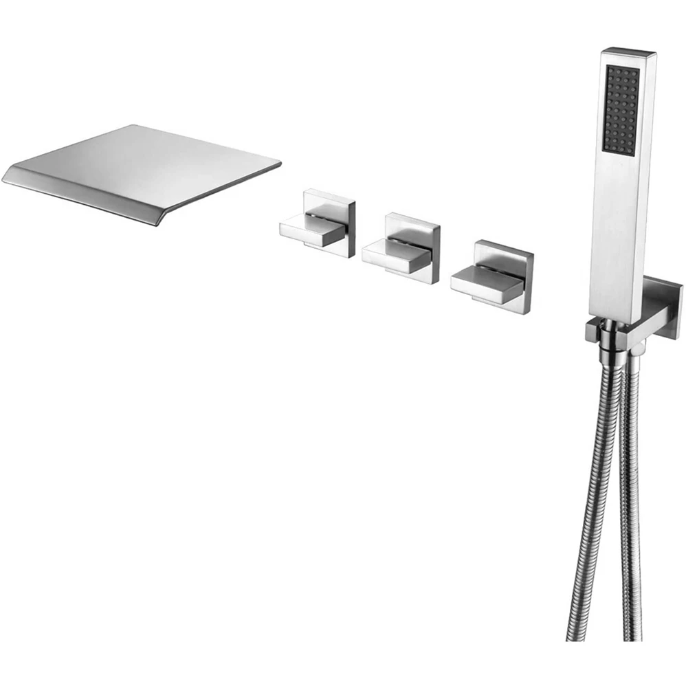 Modern Chrome Finish 200mm Waterfall Faucet Wall Mounted 3 Hole Dual Handle Hot Cold Water Brass Wash Basin Tap