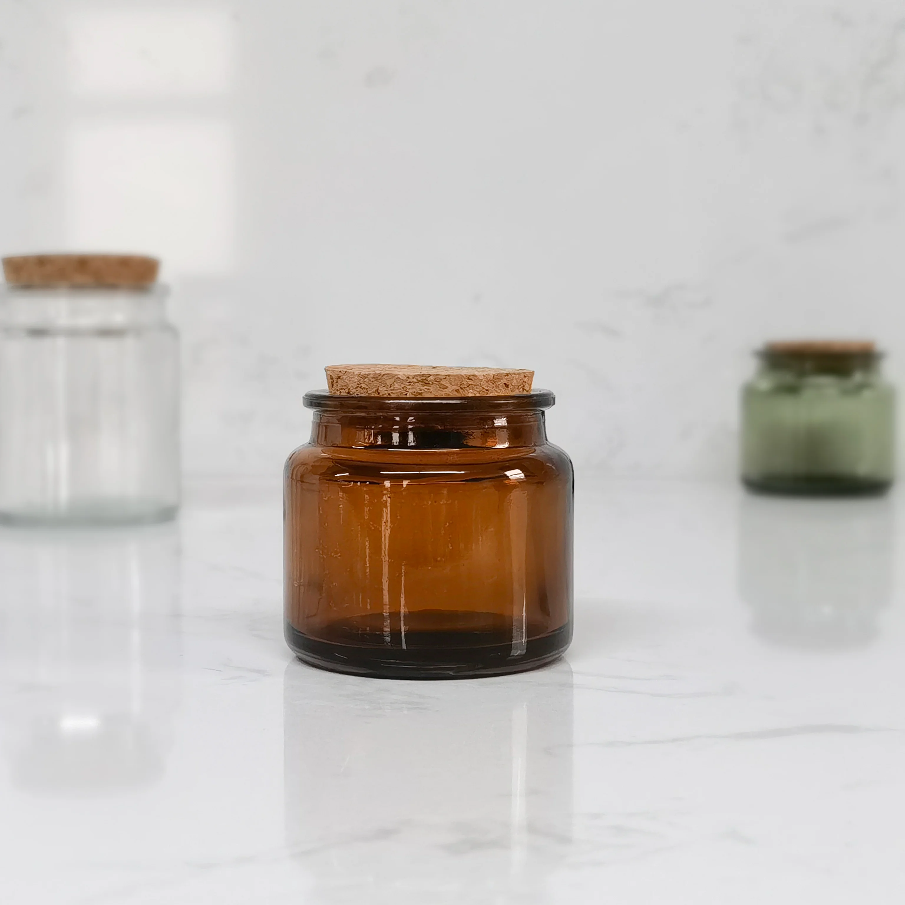 3 oz 7 oz Brown Clear Green Candle Jar Vessels Suppliers Amber Candle Jars With Cork Lids For Candle Making