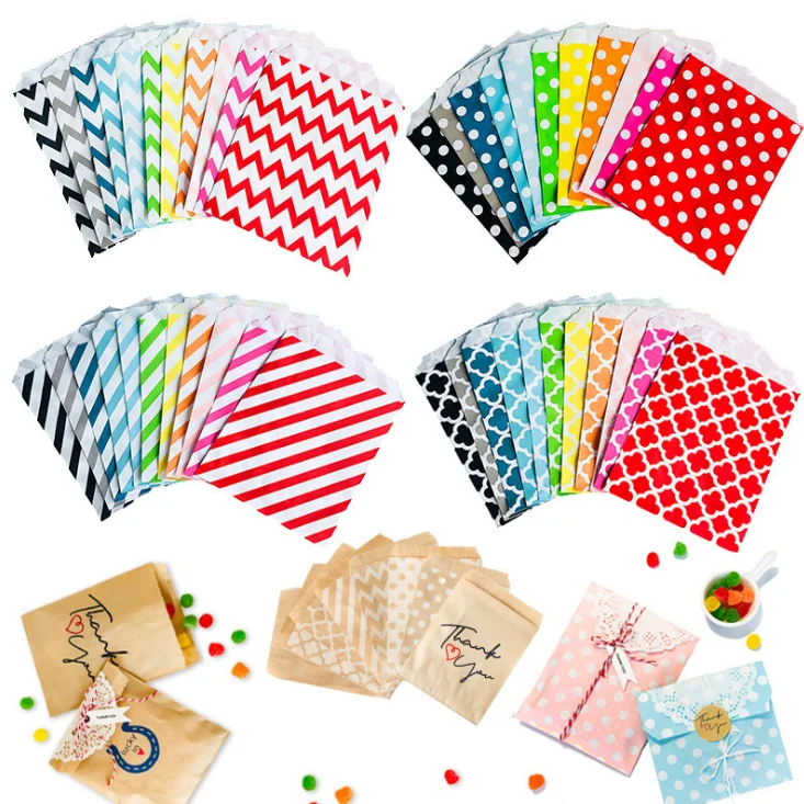 Okay mixed style polka dot flower Stripe Degradable Kraft Food Grade flat Paper Bag