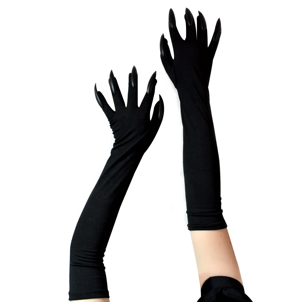 Halloween Long Nail Witch Gloves Cosplay Performance Prop Costume with Claw Ghost Gloves