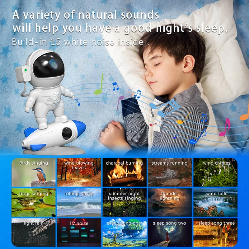 Bolong Factory supply Rocket Astronaut night galaxy lamp projector 360Rotation Magnetic Head star night light projector for kids