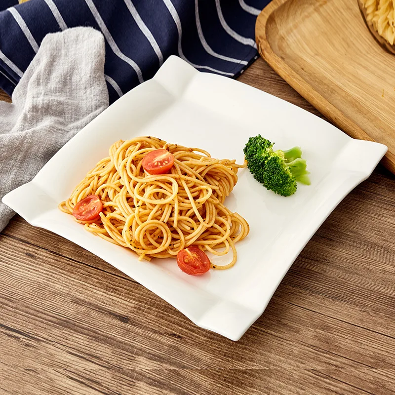 Wholesale Cheap 6/7/8/9/10/12 Inch Hotel Porcelain Dinner Plates White Square Ceramic Plate custom western tableware