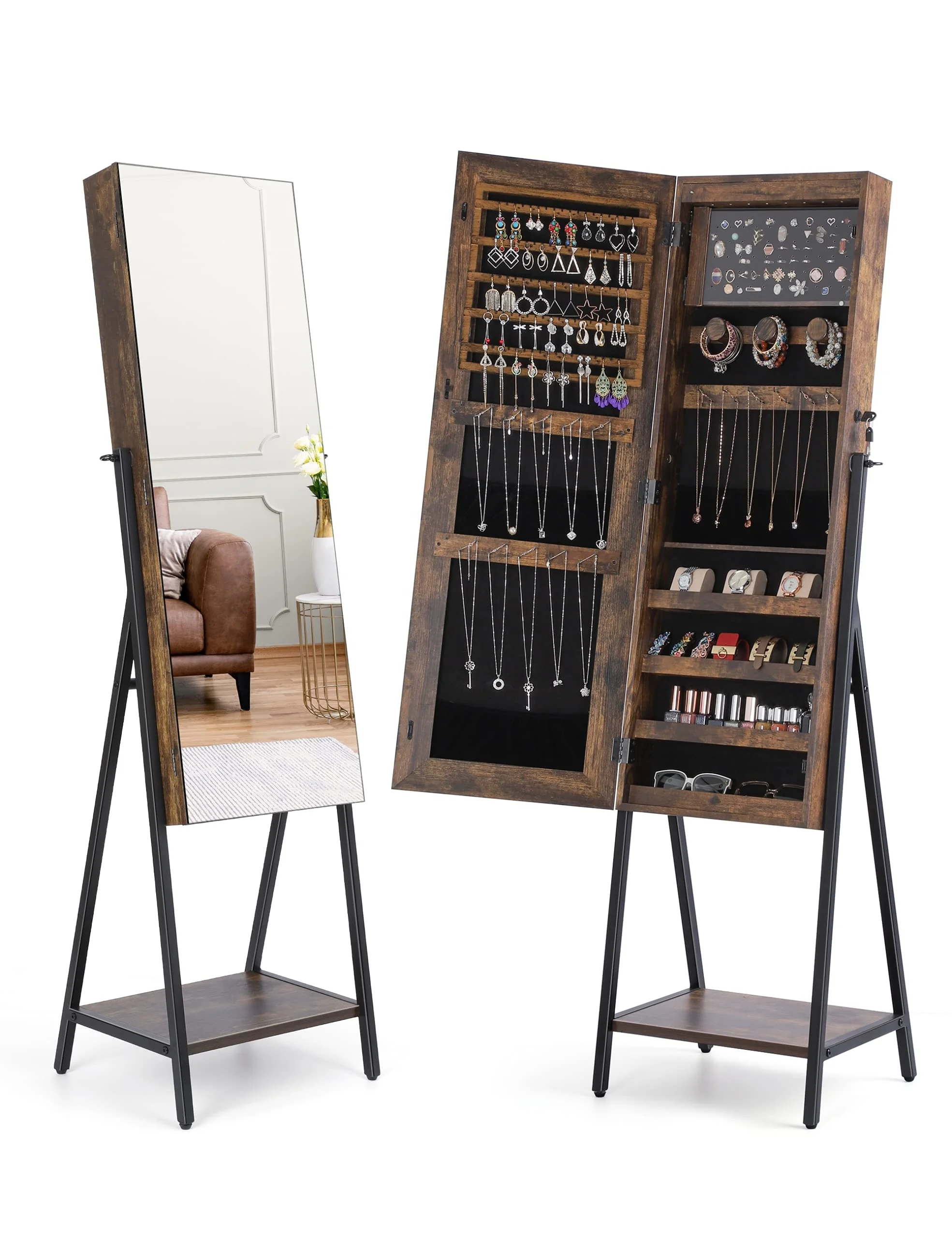 New Arrival Standing Jewelry Mirror Cabinet Full Length Superior Storage Capacity Stand up
