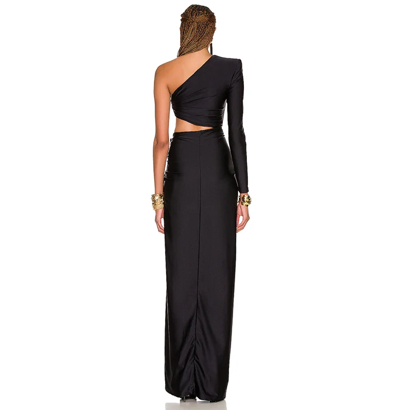Spring Summer One Shoulder Long Women Dress Cutout High Split Cocktail Evening Dresses