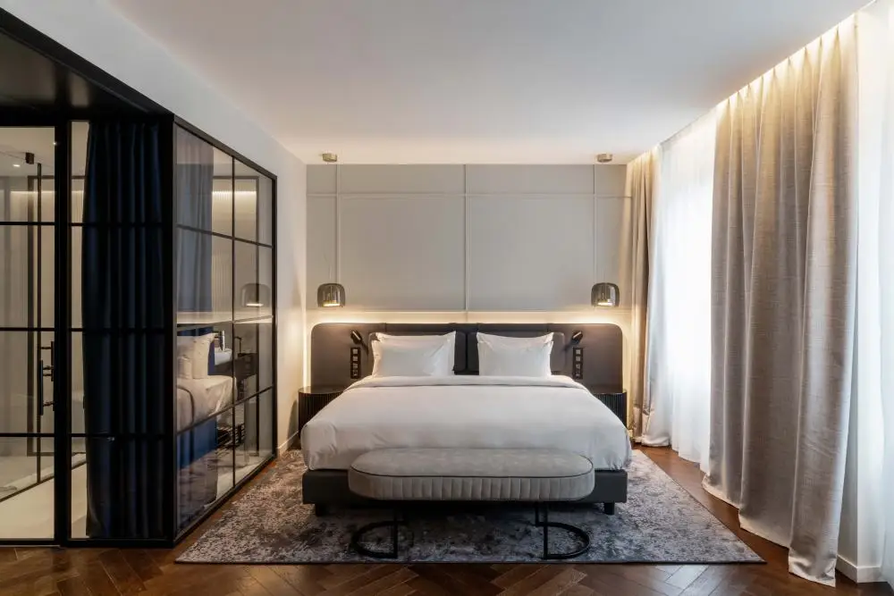 Modern Twin & King Size Bed & Headboard Panel Set Budget Hotel Wood Furniture MDF Material Bedroom Sets from China