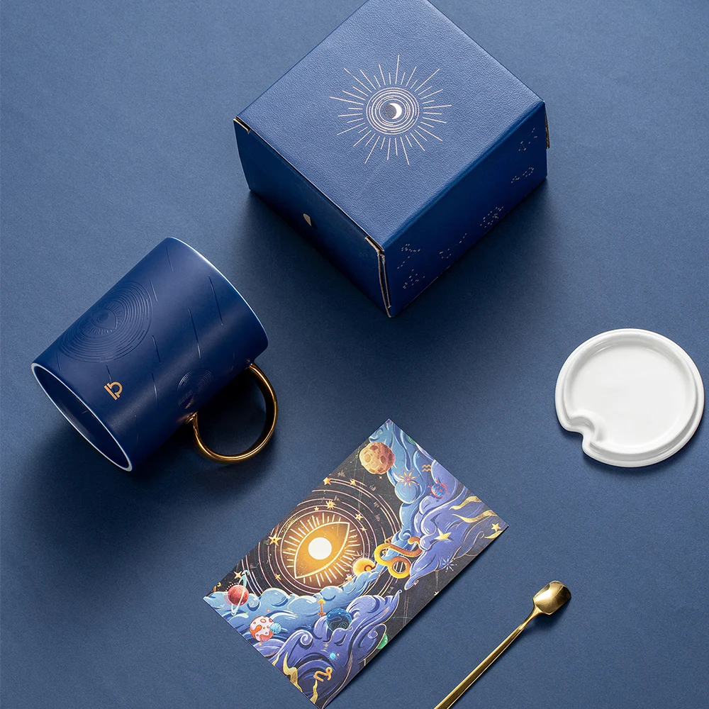 Private Label Creativity Gifts 12 Constellations Milk Cup Horoscope Ceramic Coffee Mug Packaging Boxes with Spoon Lid