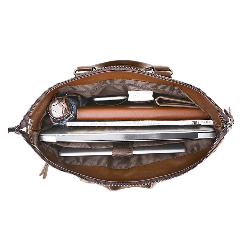 
2021 Mens PU Multifunction Business Bags Panelled Large Capacity Waterproof Briefcase Leather Laptop Bag 