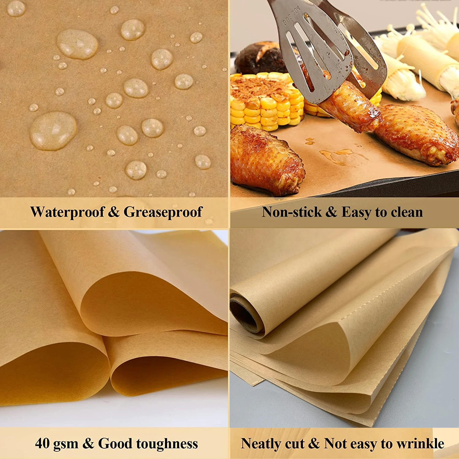 Custom 20m*30cm White Brown Kitchen Silicone Coated Baking Paper Roll Grease Oil Proof Dashed Indentation Parchment Bake Papers