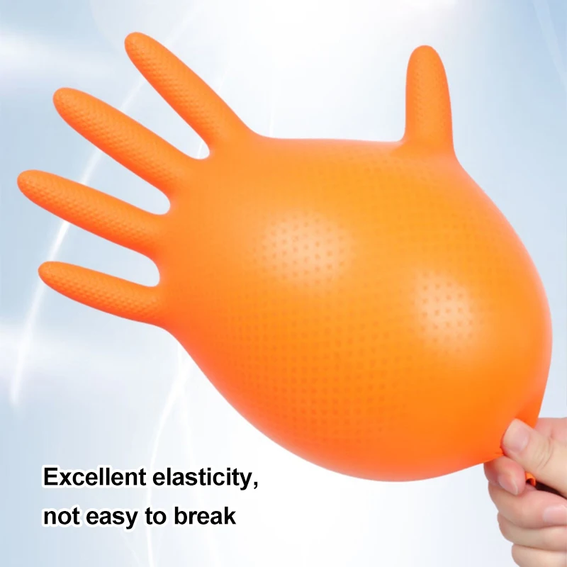 Manufacturers Beauty Salon Orange 100pcs Nitrile Gloves Per Box Powder Free Synthetic Diamond Textured Nitrile Gloves