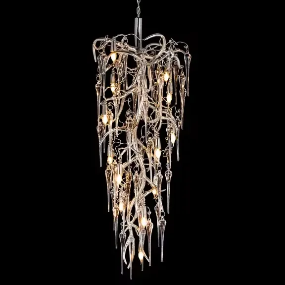 Горячая распродажа люстры дизайнерская лестница в стиле АР-деко большая Серебряная Золотая люстра виде капли дождя