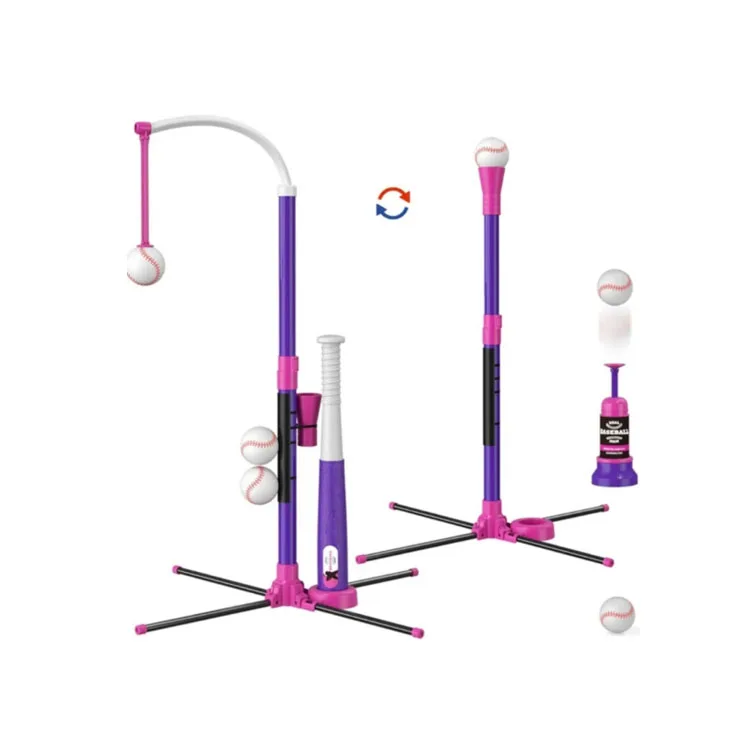 Indoor Outdoor Baseball Bat Training Game Automatic Launcher Hitting Tee Set Battle Sport Toy for Children 2 in 1 10 12 Plastic