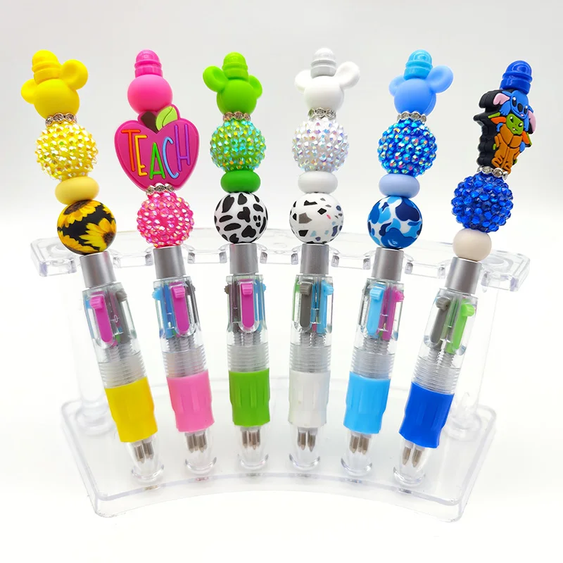 New Design Multicolor Beaded Pens 4 In 1 Multi Color Diy Ballpoint Pen Four Ink Colors Bead Pens