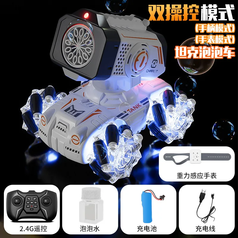 2023 New 2.4GHz Gesture RC Drifting Stunt Car 360 Rotate 12 Holes Blow Remote Control Bubbles Car Toys Tank For Kids