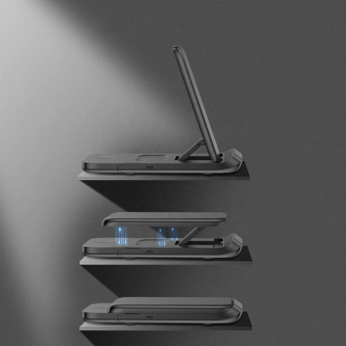 3 in 1 Magnetic Folding Mobile Phone Holder with New Wireless Charger Storage Holders & Racks