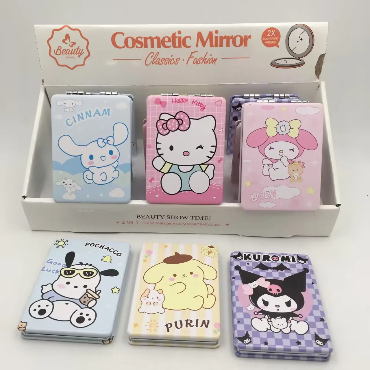 Yubon Portable Small Mirror Cute Sanrioed Mereditins Style Makeup Double Mirror Double-Sided Pattern Makeup Gift for Girl