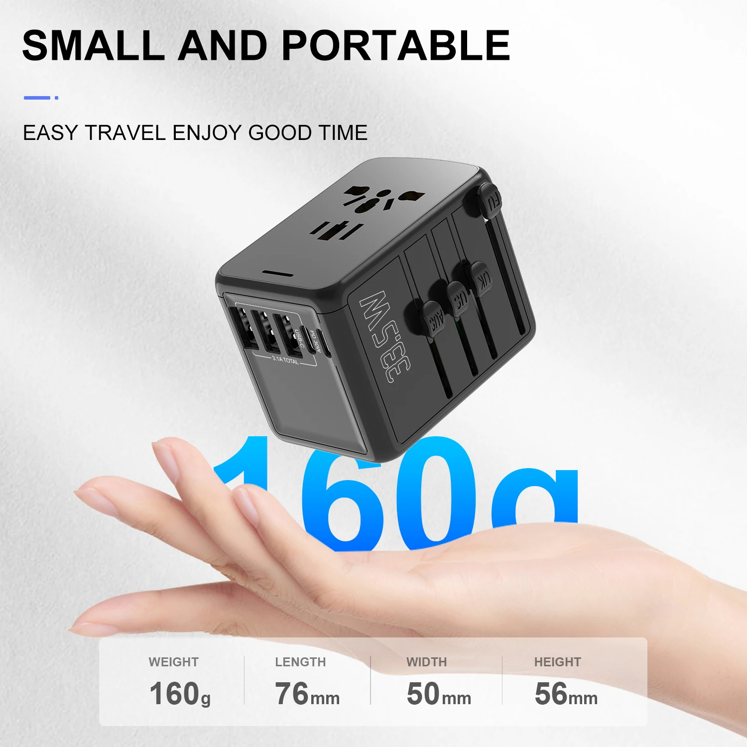 2022 HOT  Type C universal travel adapters with USB EU UK US AUS plugs Short circuit protection fast charging plug  adapter