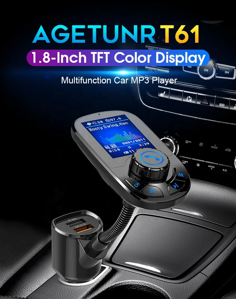  AGETUNR T61 красивый автомобиль QC3.0 быстрое зарядное устройство автомобильный набор свободные руки беспроводной FM Музыка Mp3 плеер Bluetooth громкой связи Fm