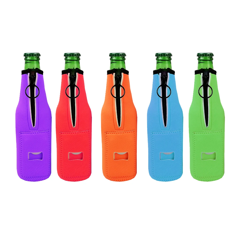 High Quality Custom Logo Insulated Beer Bottle Holder Neoprene Beer Bottle Cooler Sleeve With Removable Opener