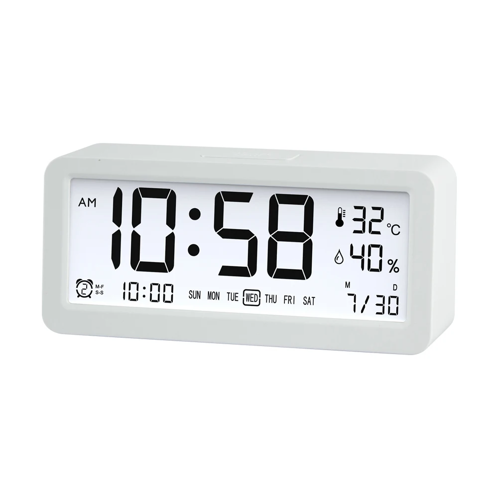 Atomic Large Table Calendar Alarm Clock with 3 Alarms , Indoor Temperature and Humidity ET745A