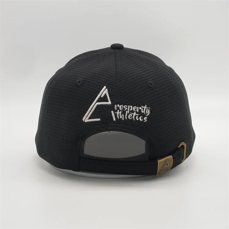 Wholesale High Quality 6 Panel Polyester Custom White Embroidered Dad Caps Adjustable Black Baseball Hat With Metal Buckle