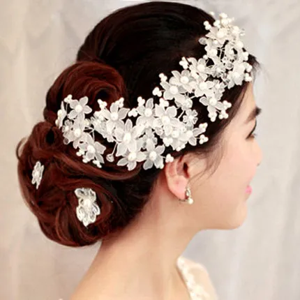 Korean Handmade Crystal Pearl Wedding Headdress Bride Flower Headdress