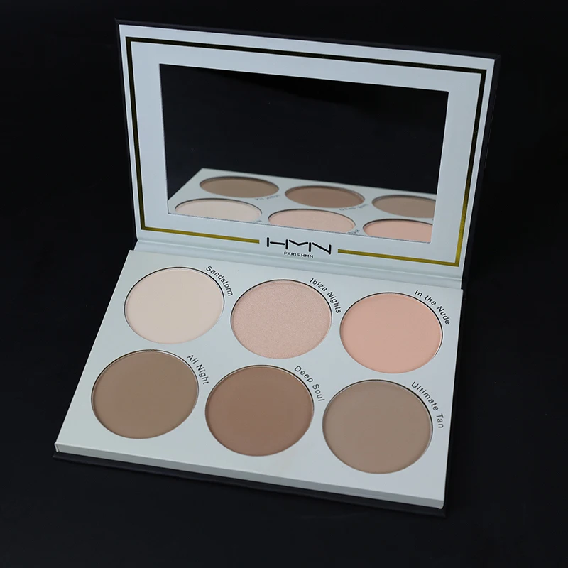 HMN Contouring Makeup Palette With Mirror  6 Highly Pigmented Matte Colors Highlight and Contour Powder Palette